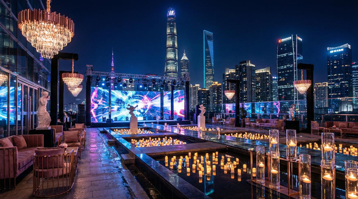 国产主播传媒城市夜景航拍传媒顶层派对实录